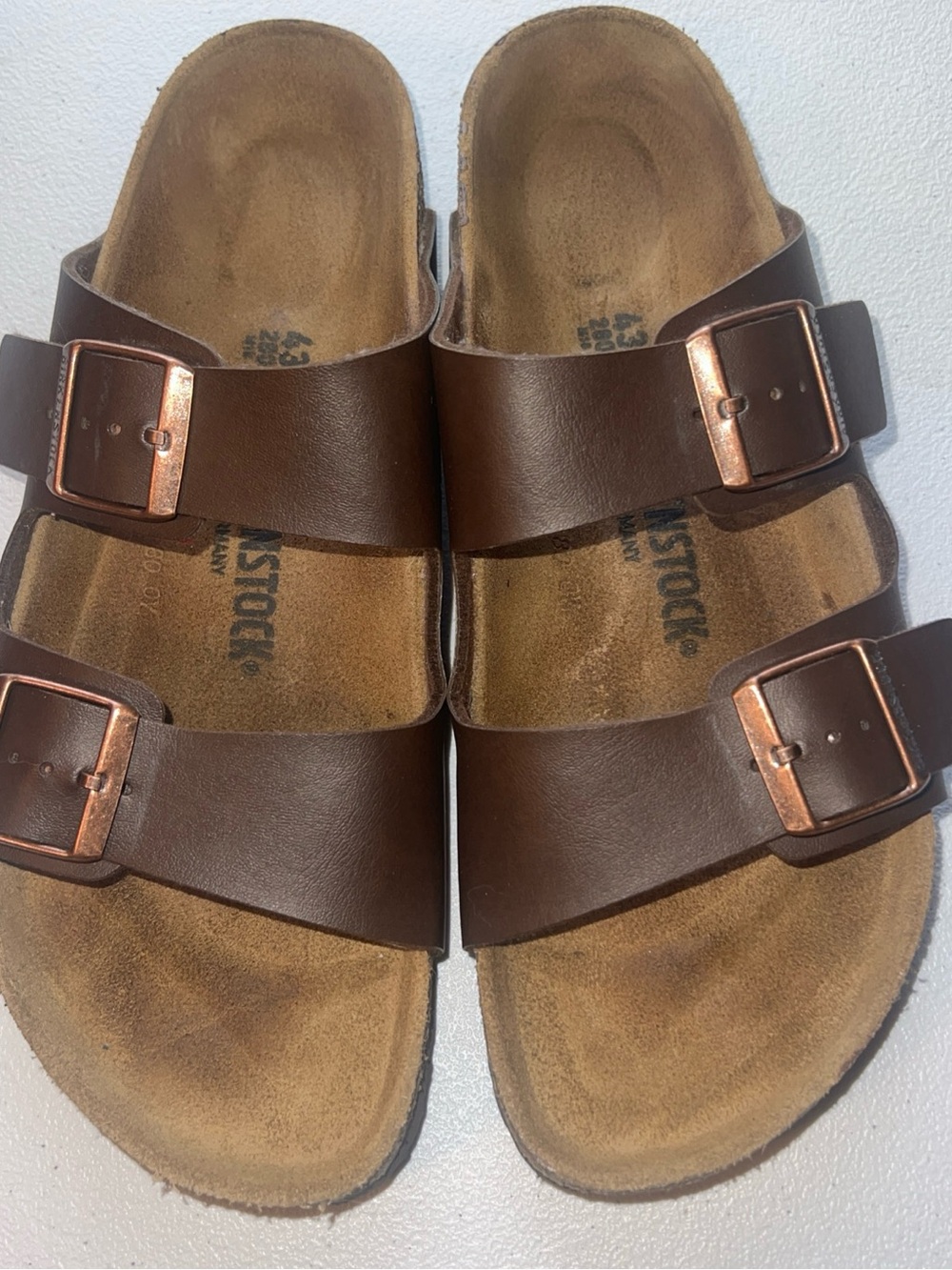 Birkenstock Men's Brown Double-Strap Sandals with Copper Buckles